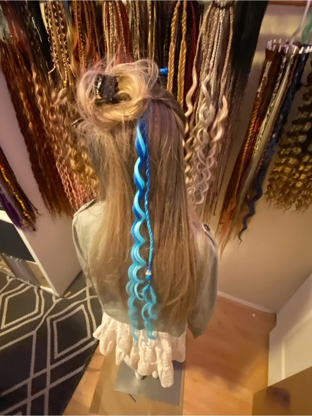 Bright Blue Curly Hair Extension Accent